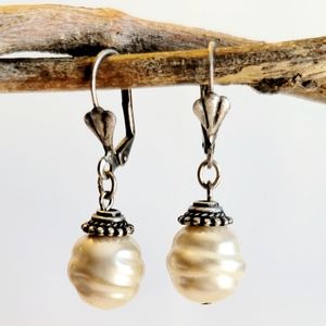 Pearl Earrings, Silver Vintage Style Drop Earrings, New